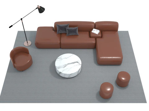 Leather sofa set 11 3D Model