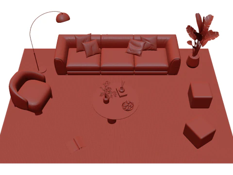 Leather sofa set 12 3D Model