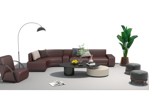 Set sofa kulit 13 Model 3D
