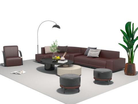 Set sofa kulit 13 Model 3D