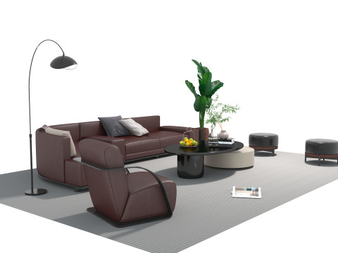 Set sofa kulit 13 Model 3D