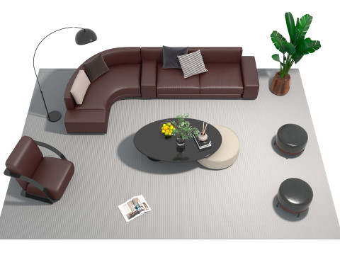 Set sofa kulit 13 Model 3D