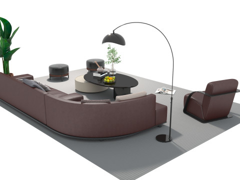 Set sofa kulit 13 Model 3D