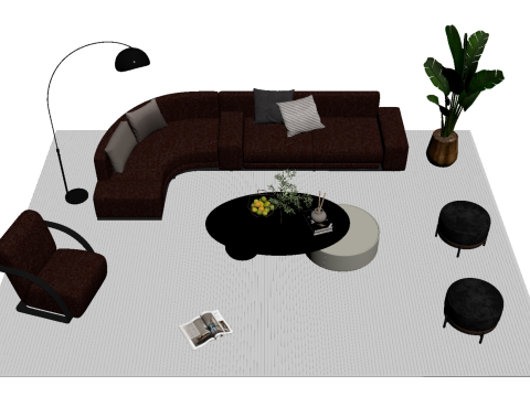 Set sofa kulit 13 Model 3D