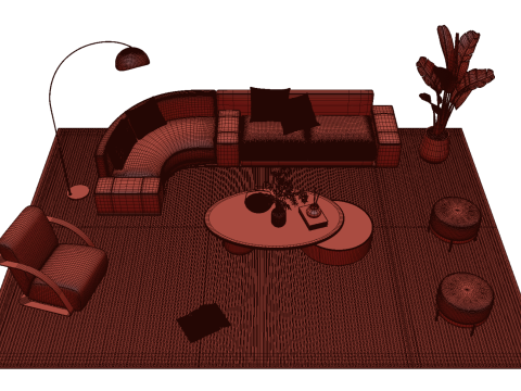 Set sofa kulit 13 Model 3D