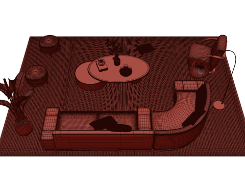 Set sofa kulit 13 Model 3D