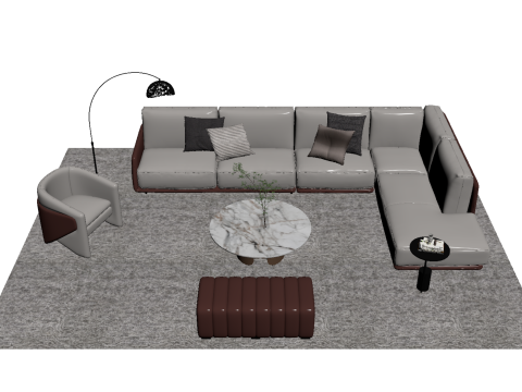 Set divani in pelle14 Modello 3D