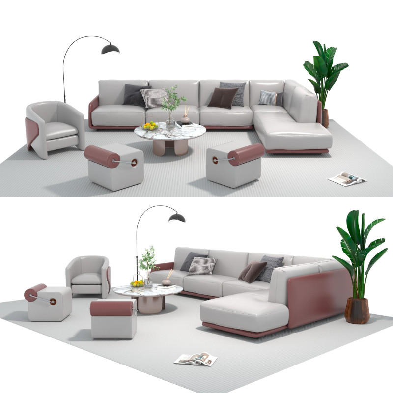 Set sofa kulit 14 Model 3D .c4d .max .obj .3ds .fbx .stl .blend 