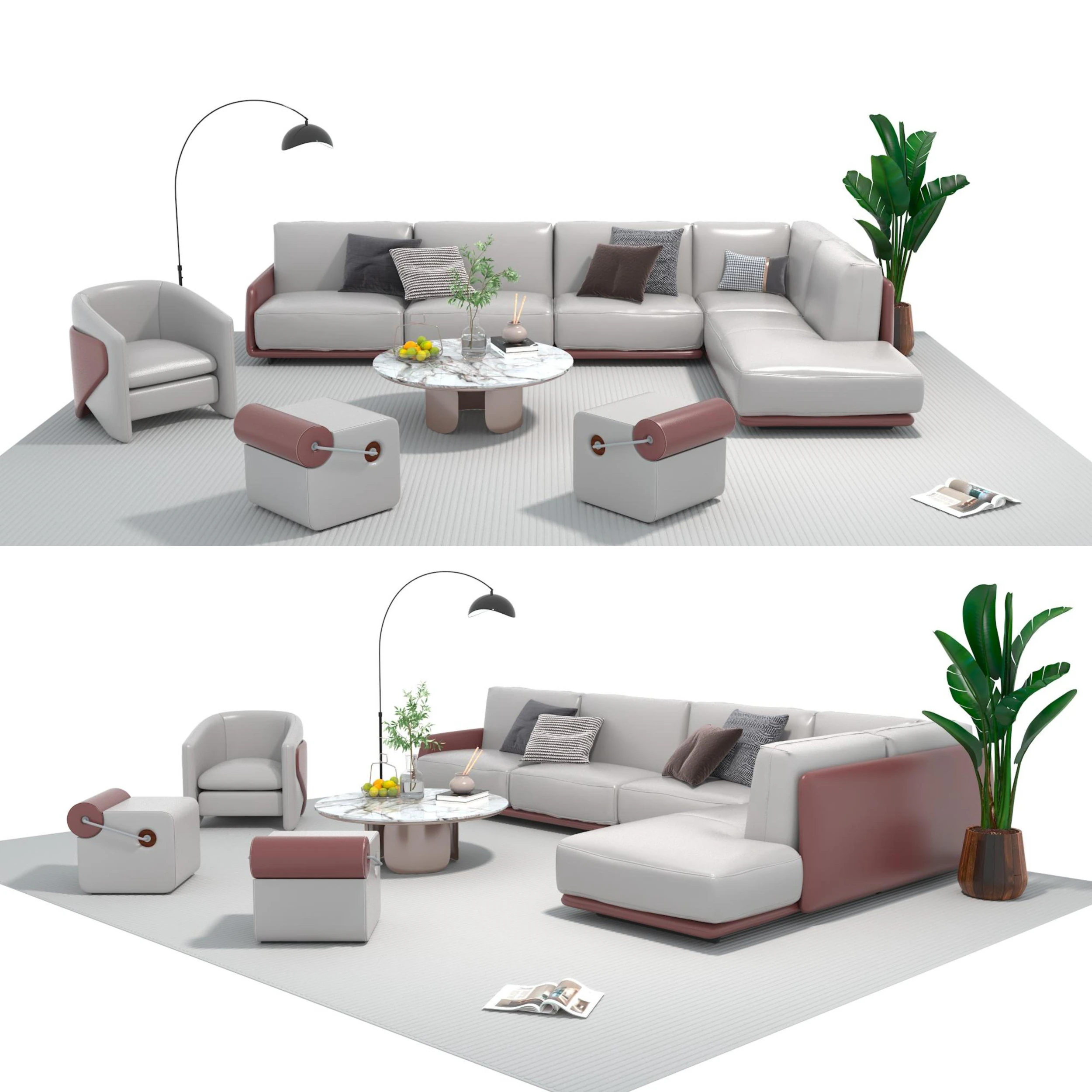 Leather sofa set 14 3D Model .c4d .max .obj .3ds .fbx .stl .blend 