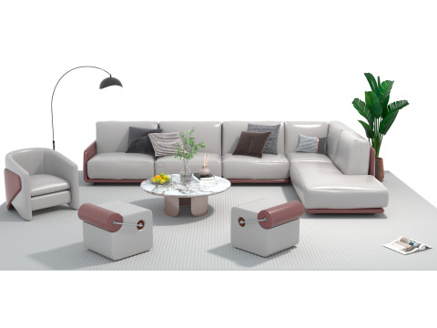 Set sofa kulit 14 Model 3D