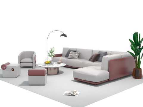 Set sofa kulit 14 Model 3D