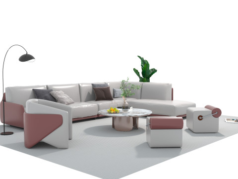 Set sofa kulit 14 Model 3D