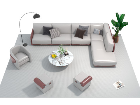 Set sofa kulit 14 Model 3D