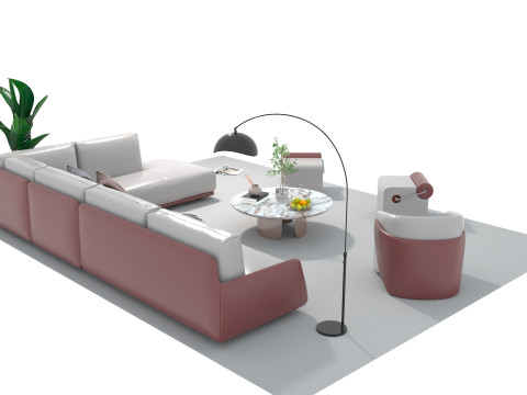 Set sofa kulit 14 Model 3D