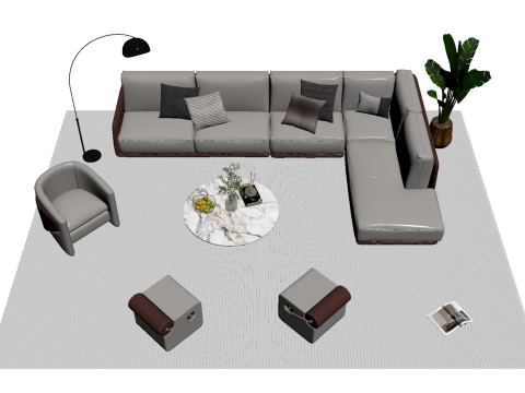 Set sofa kulit 14 Model 3D