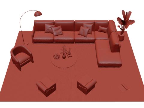 Set sofa kulit 14 Model 3D