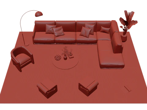 Leather sofa set 14 3D Model