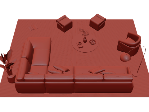 Set sofa kulit 14 Model 3D