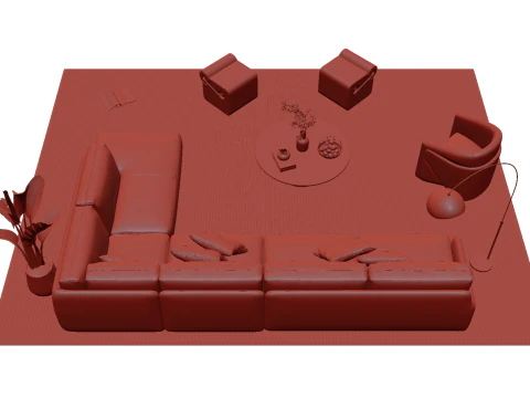 Leather sofa set 14 3D Model