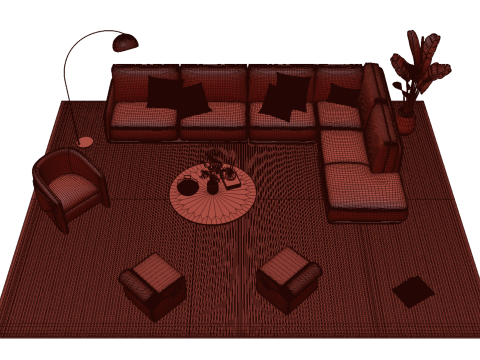 Set sofa kulit 14 Model 3D