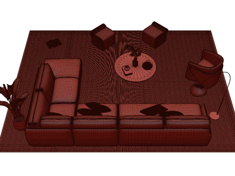 Leather sofa set 14 3D Model