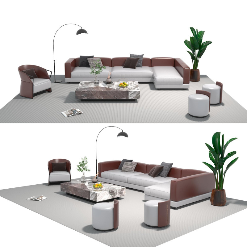 Ensemble canapé en cuir 15 Modèle 3D .c4d .max .obj .3ds .fbx .stl .blend