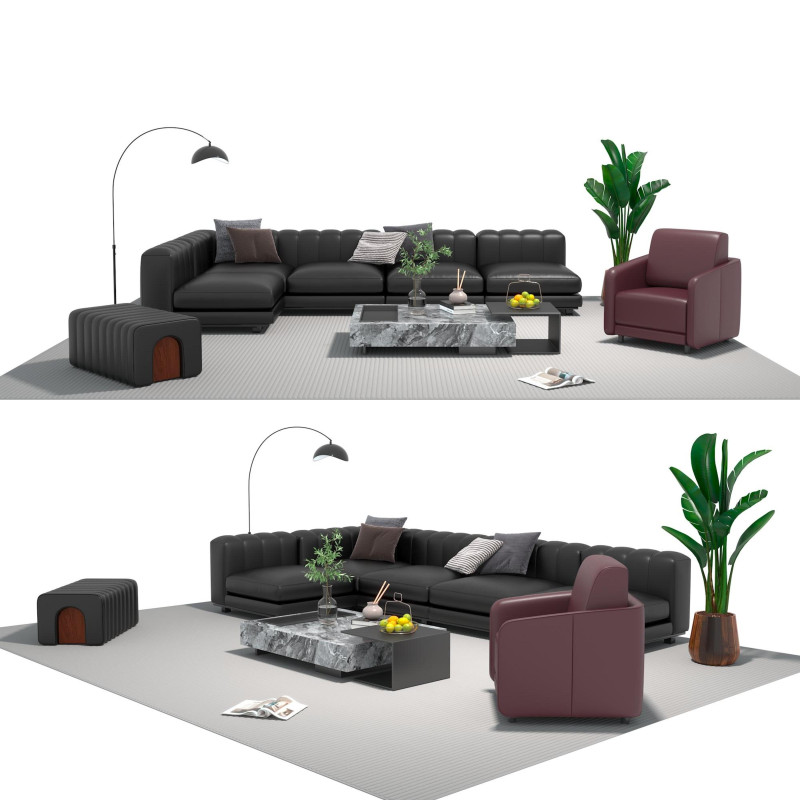 Skórzany komplet wypoczynkowy 16 Model 3D .c4d .max .obj .3ds .fbx .stl .blend