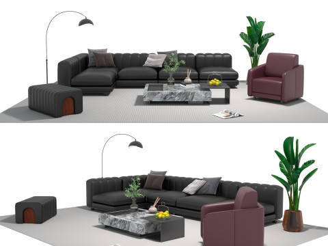 Leather sofa set 16 3D Model