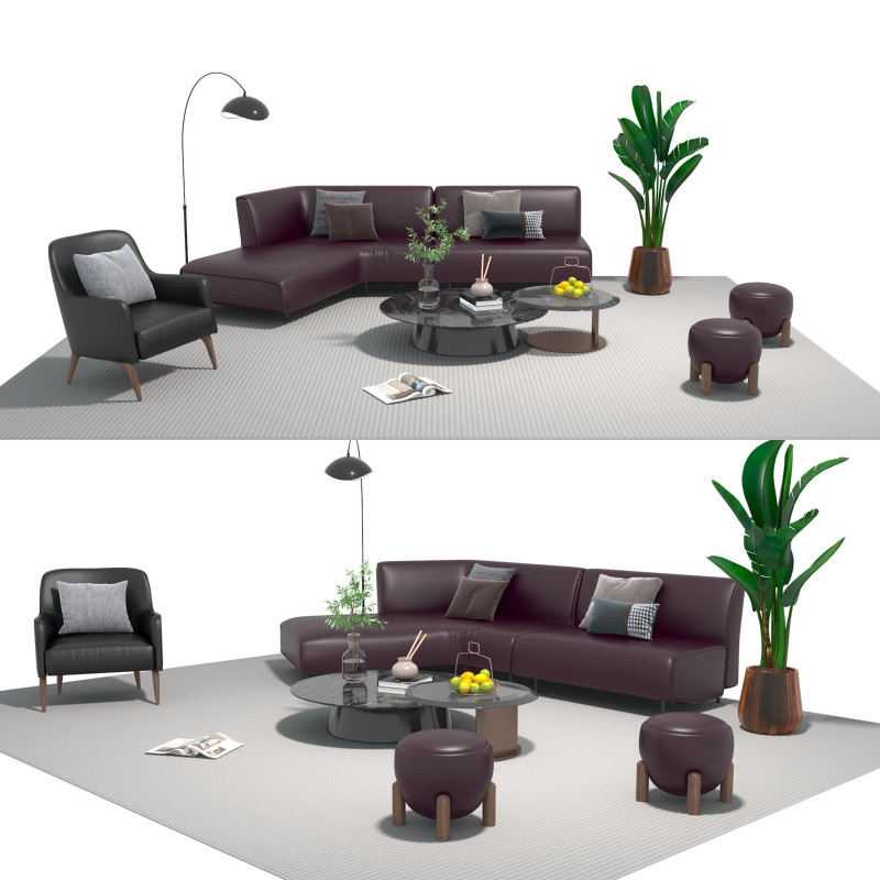 Leather sofa set 17 3D Model .c4d .max .obj .3ds .fbx .stl .blend 