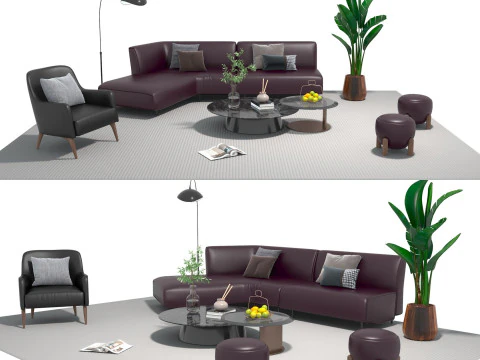 Conjunto de sofá de couro 17 Modelo 3D