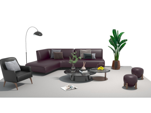 Leather sofa set 17 3D Model
