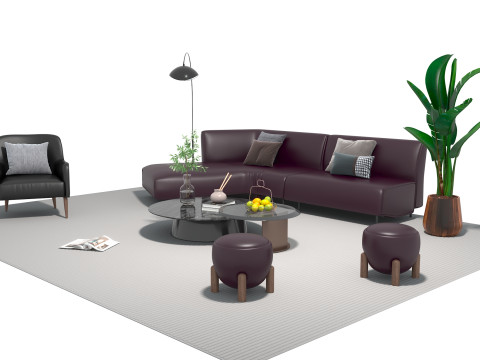 Leather sofa set 17 3D Model