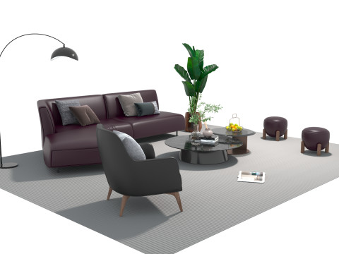 Leather sofa set 17 3D Model