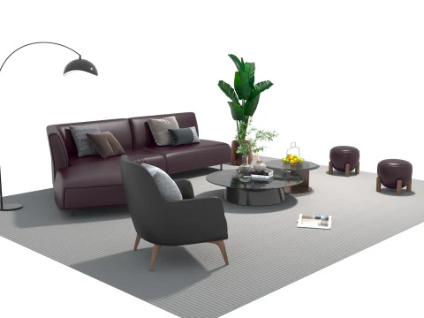 Leather sofa set 17 3D Model