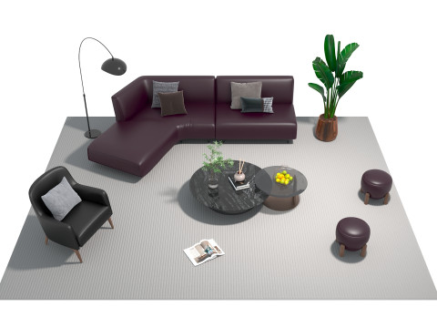 Leather sofa set 17 3D Model