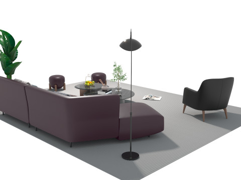 Leather sofa set 17 3D Model