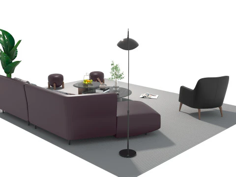 Leather sofa set 17 3D Model