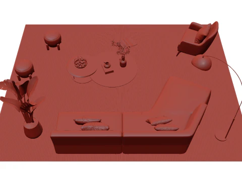 Leather sofa set 17 3D Model