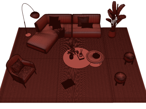 Leather sofa set 17 3D Model