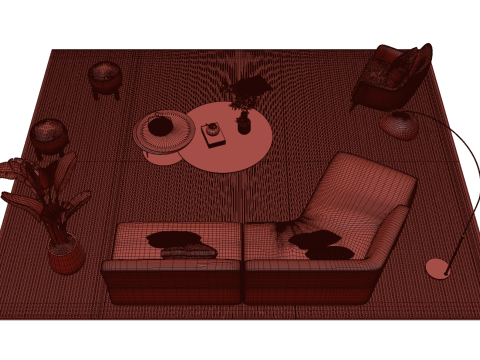 Leather sofa set 17 3D Model