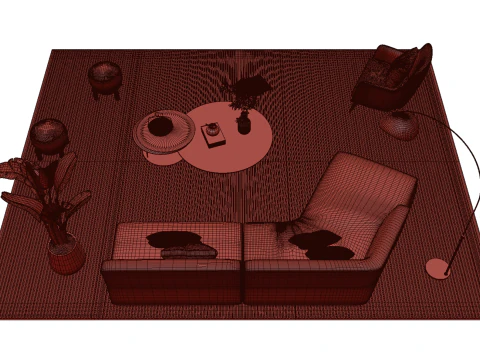 Leather sofa set 17 3D Model