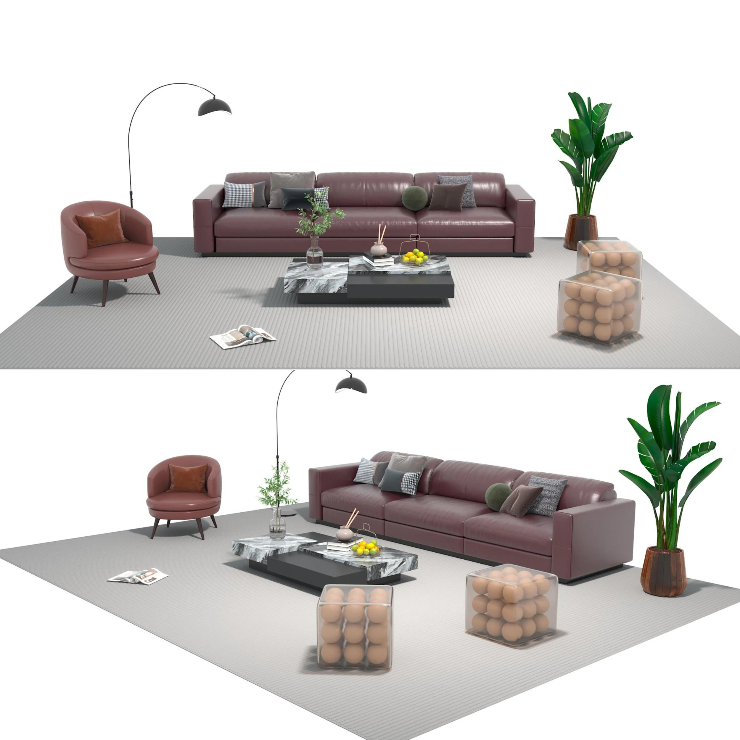 Leather sofa set 18 3D Model .c4d .max .obj .3ds .fbx .stl .blend 