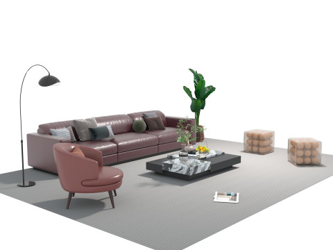 Leather sofa set 18 3D Model