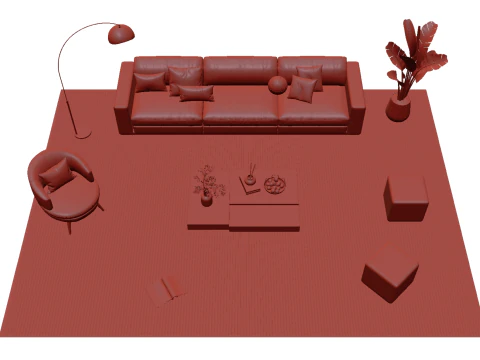 Leather sofa set 18 3D Model