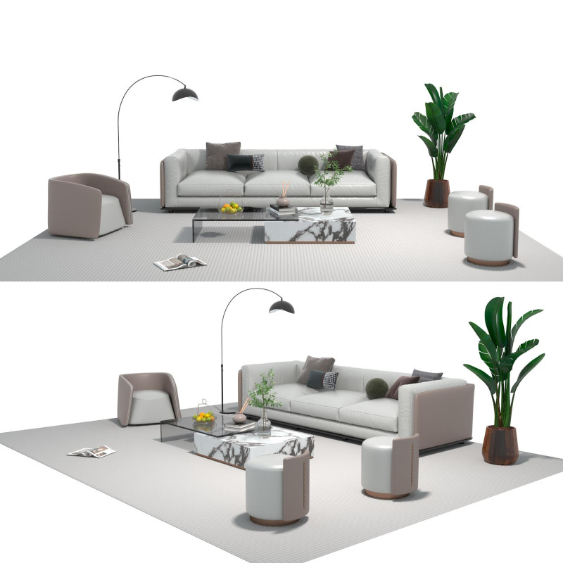 Leather sofa set 19 3D Model .c4d .max .obj .3ds .fbx .stl .blend