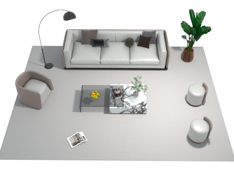 Leather sofa set 19 3D Model