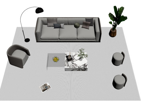 Leather sofa set 19 3D Model