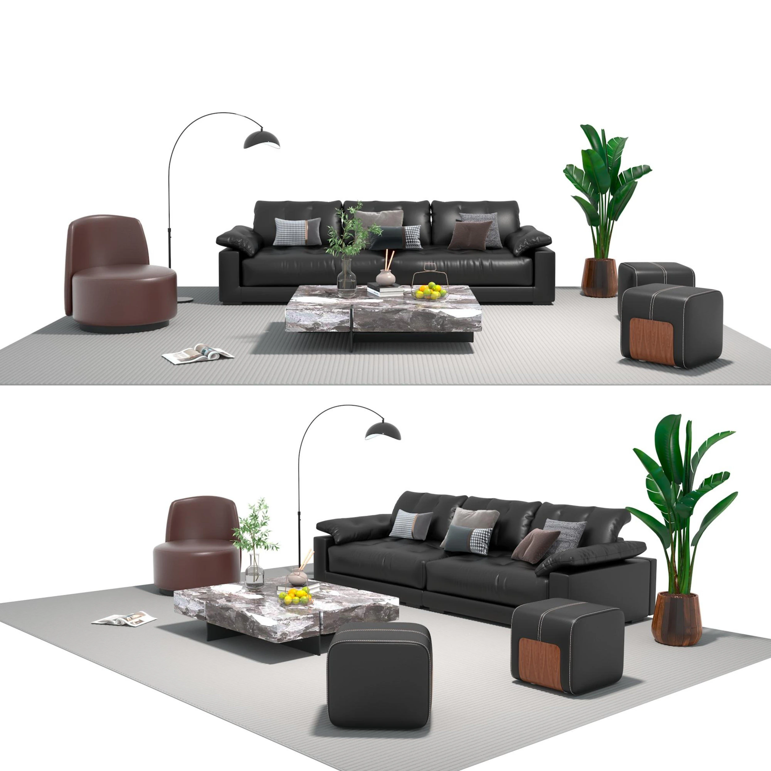 Leather sofa set 20 3D Model .c4d .max .obj .3ds .fbx .stl .blend