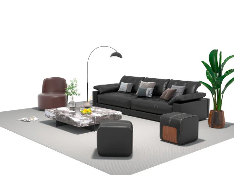 Leather sofa set 20 3D Model