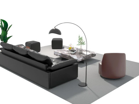Leather sofa set 20 3D Model